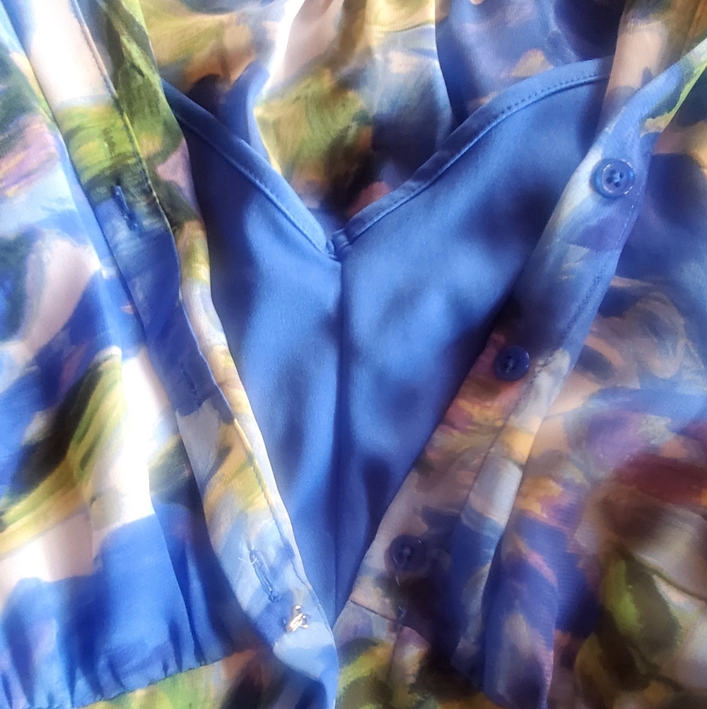Taylor Periwinkle Watercolor Maxi V-Neck Button Front L/S Dress Size 8 NWT - Picture 11 of 11